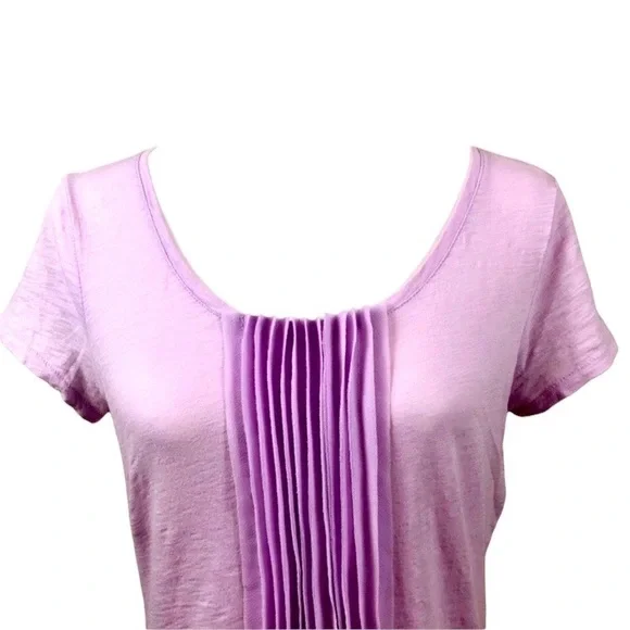 TALBOTS Pleated Panel Front Coquette Lavender Short Sleeve Pretty Shirt Mp - Picture 2 of 7